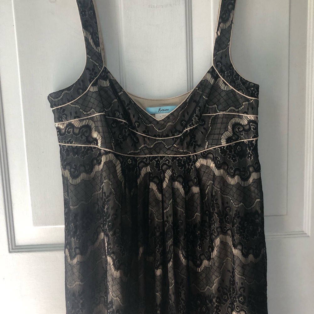 Marciano black lace over gold slip dress, size M
